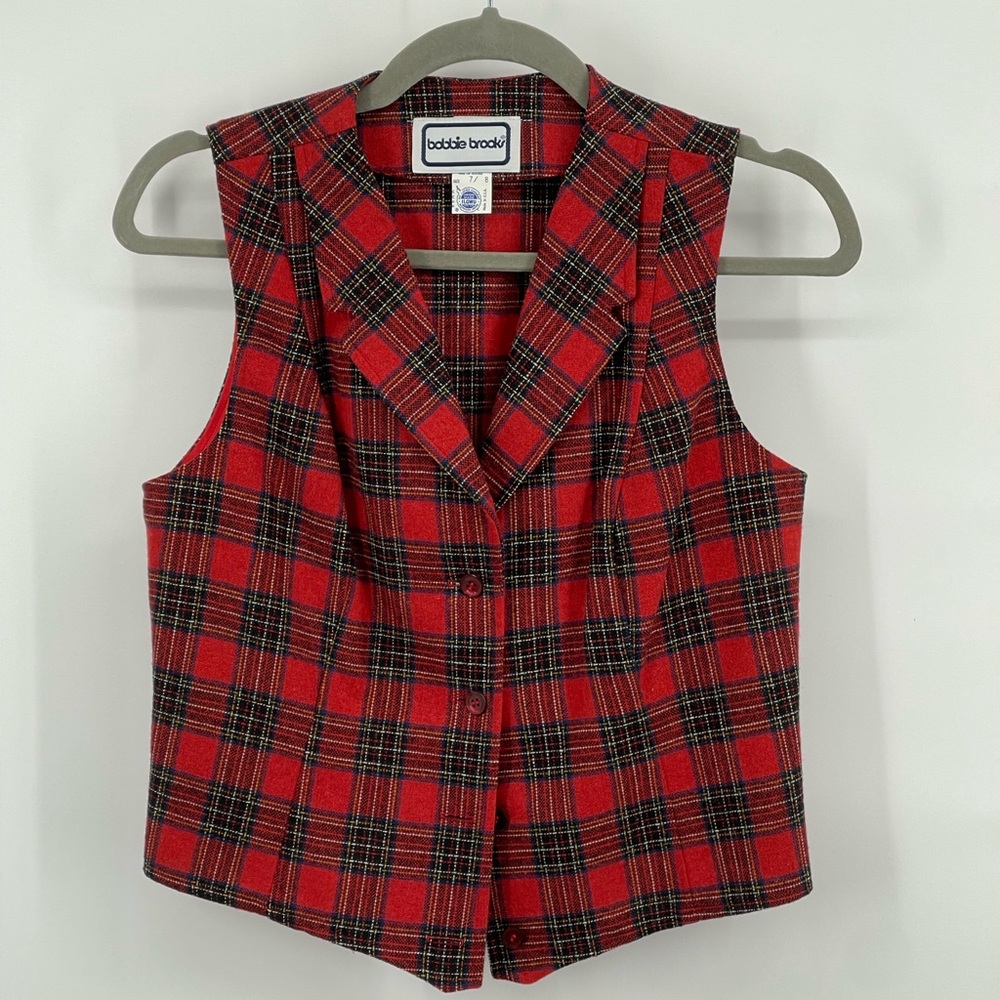 Vintage Bobbie Brooks Union Made Skirt Set Red Plaid Size 7/8 Wool Blend - Picture 2 of 10
